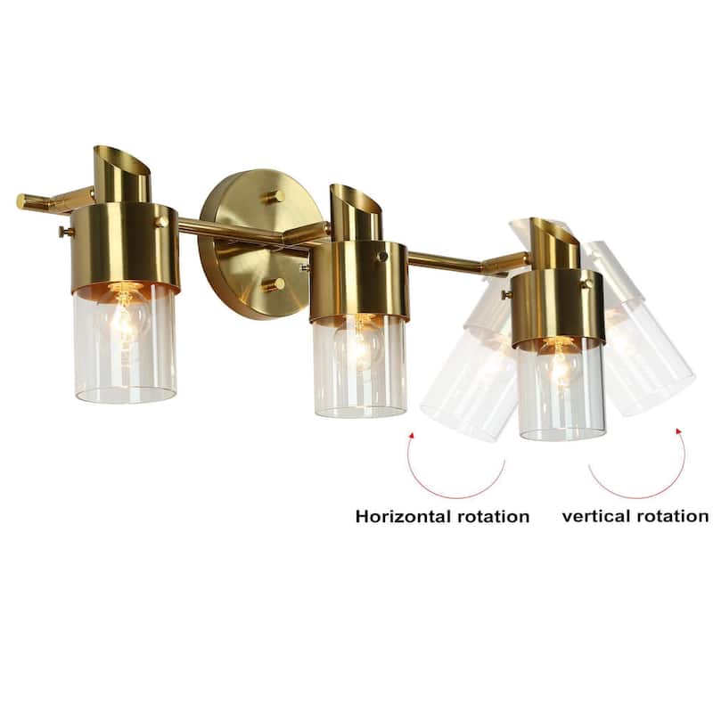 Modern 2/3-Light Dimmable Gold Bathroom Vanity Light Cylinder Glass Wall Sconces