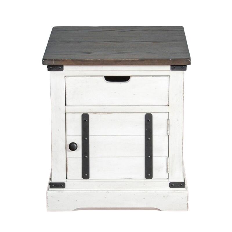 Laibi Side Table, French Country White, Brown Mahogany Wood, 26x22 Top