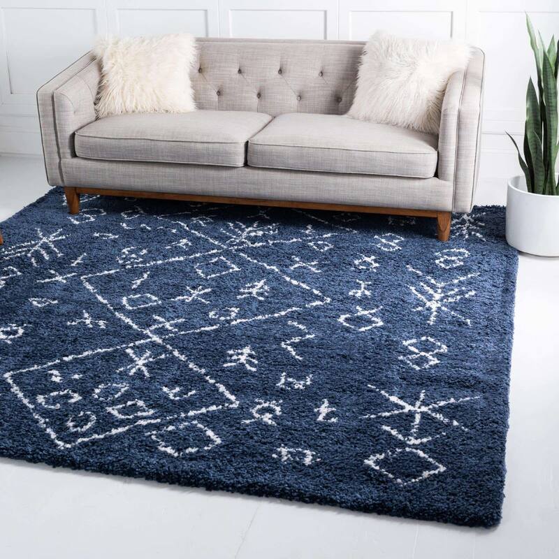 Shag Shoploni Collection Area Rug - 8' Square - Navy Blue