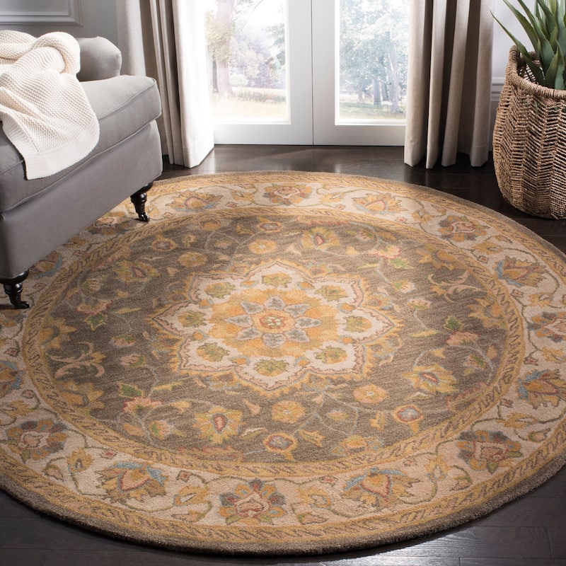 SAFAVIEH Heritage Tracie Hand-tufted Wool Oriental Area Rug - 6' Round - Green/Taupe
