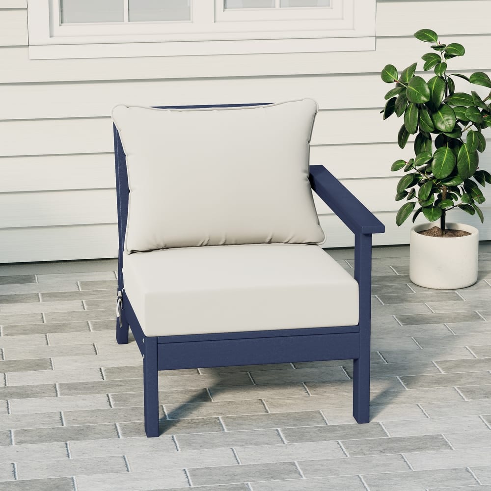 Birchwood All Weather HDPE Outdoor Patio Deep Seating Navy Blue Right Arm Facing Chair With Cushions (1-Piece)