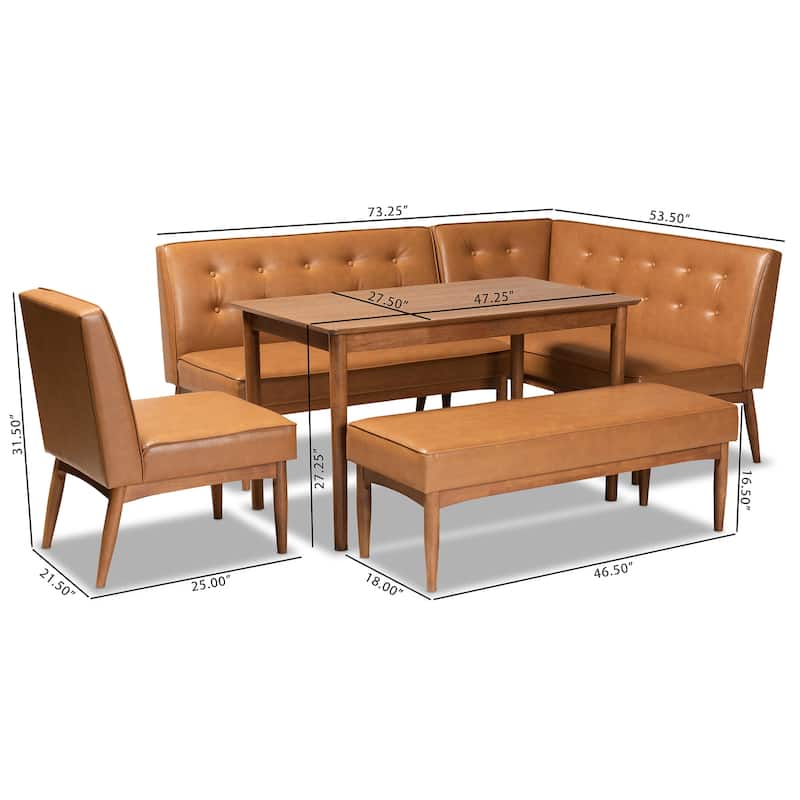 Arvid Tan Faux Leather and Walnut Finished Wood 5-PC Dining Nook Set