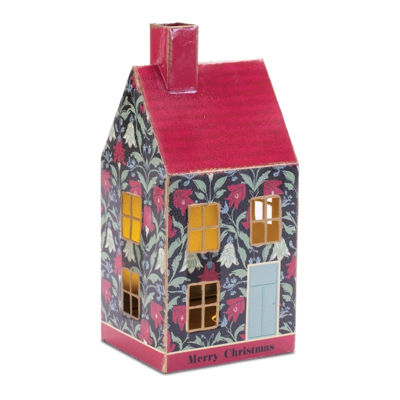 LED Holiday House Set of 2 Festive Tabletop Metal Decor - 6” x 4”x 8”