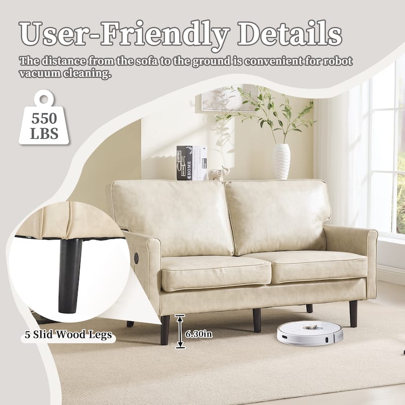 Loveseat Sofa,Mid Century Modern Love Seat, 2 Seater Sofa Couches For Living Room,Small Couch With Usb & Removable Pillow Cover