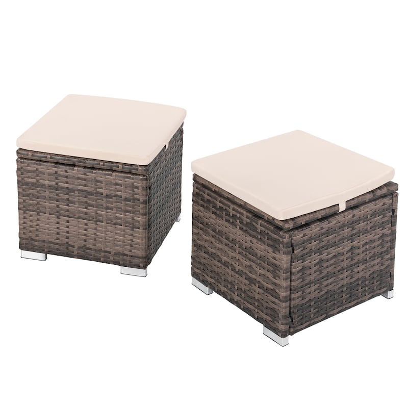 Nuu Garden Outdoor 2-Piece Wicker Ottoman with Storage and Cushion