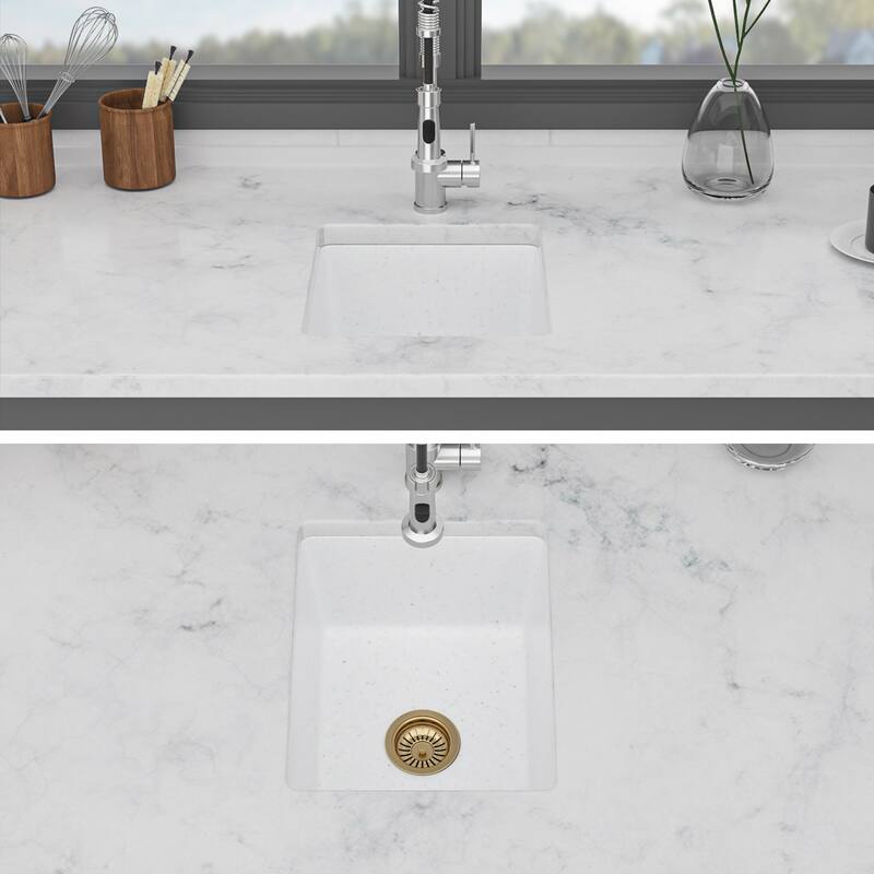 14.82" Undermount Single Bowl Quartz Kitchen Sink - 14.82'' x 17.55'' x 8.38'' - White