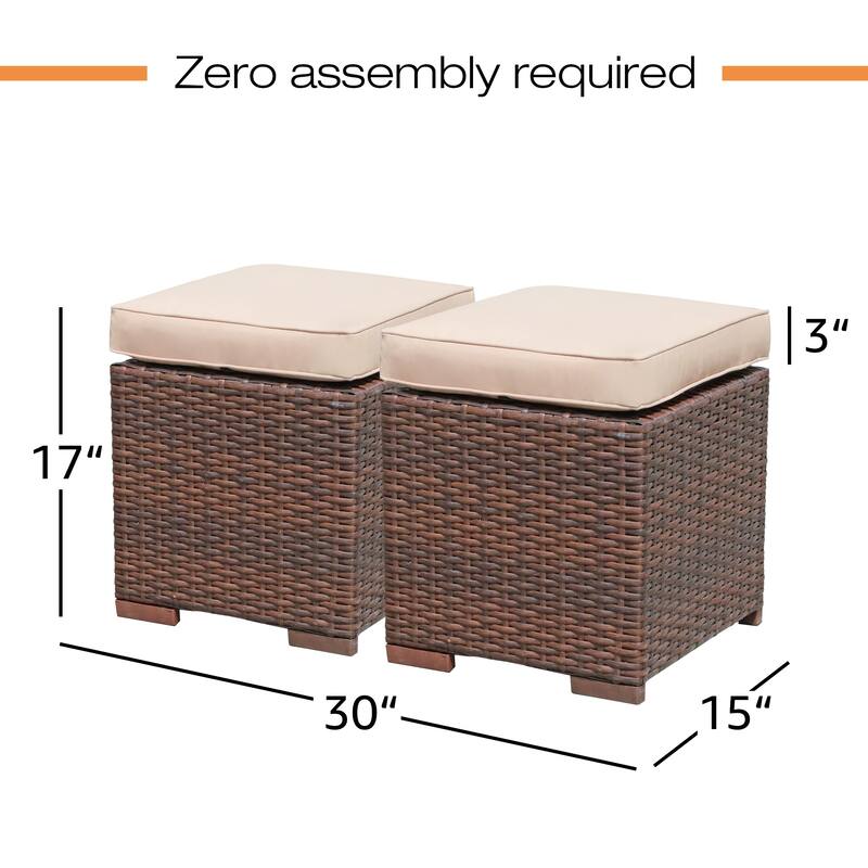 Outdoor Patio Rattan Ottoman Set (Set of 2)