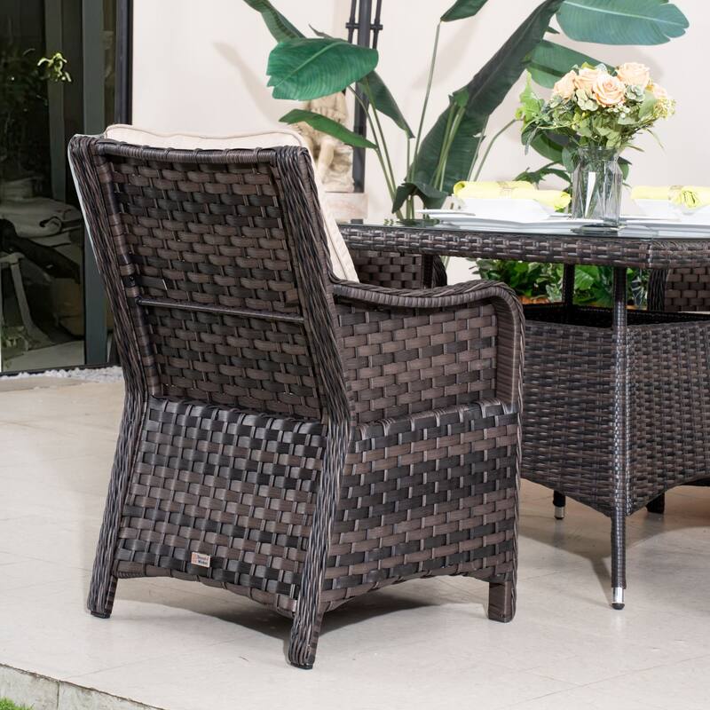 5-piece Outdoor Dining Set - PE Wicker Chairs & Tempered Glass Table