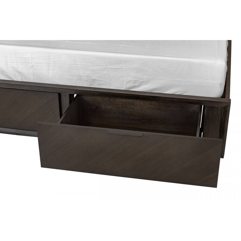 HomeRoots Dark Brown Solid Wood Queen With Two Drawers Bed Frame