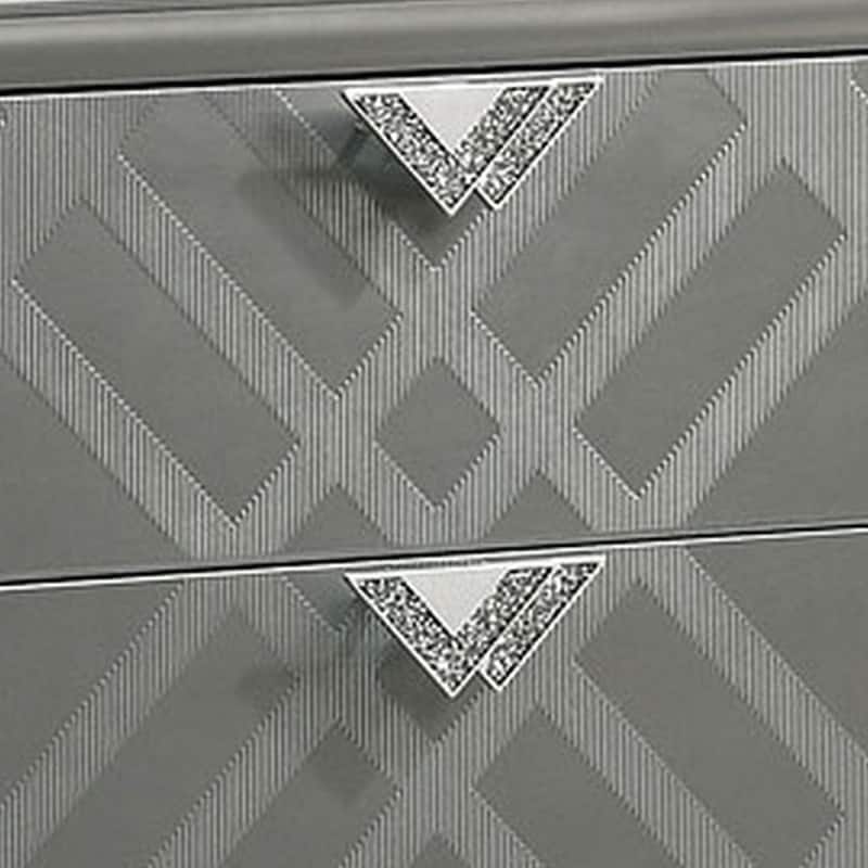 Nightstand with Embossed Pattern and Acrylic Legs, Gray