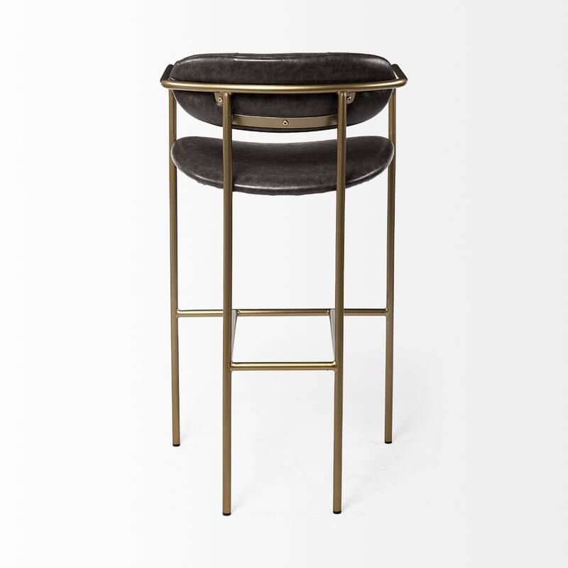 Gold Brown Faux Leather Low Back Bar Stool with Footrest
