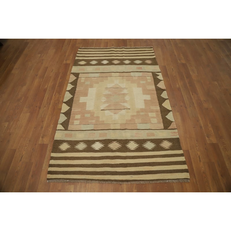 Hand Woven Oriental 100% Wool Carpet Southwestern Tribal Oranges & Rust Kilim Area Rug - 5' 2'' X 3' 2''