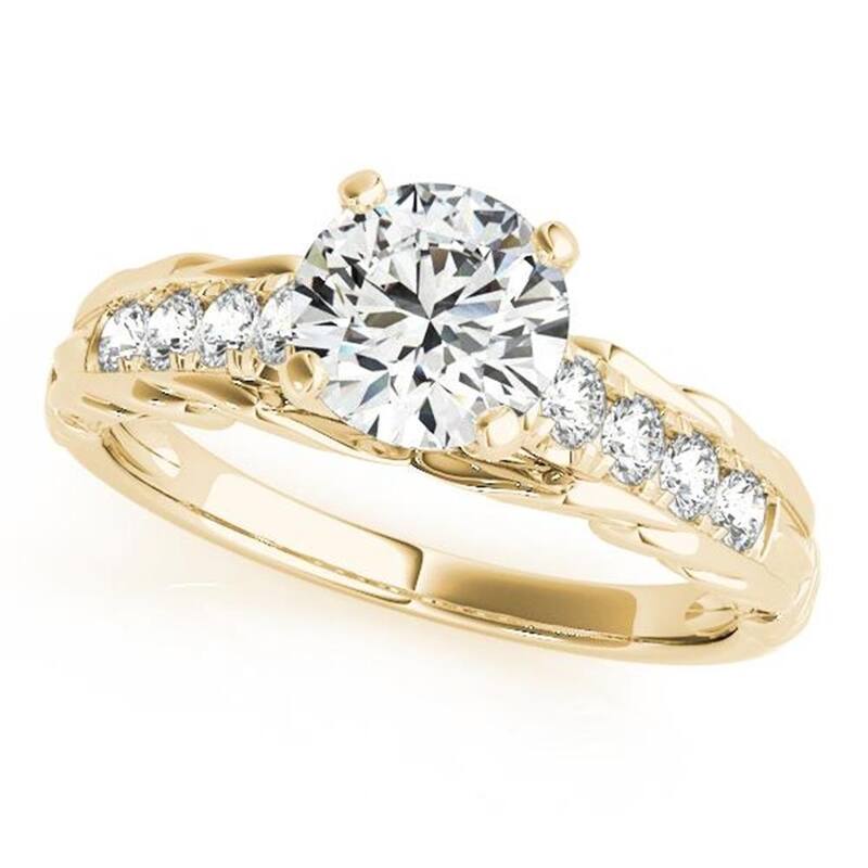 Auriya 14k Gold 2ct Round Moissanite and Diamond Engagement Ring 1/6ct TDW - Yellow - 5