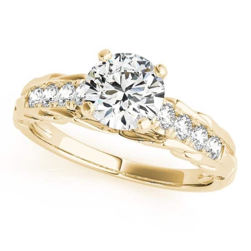 Auriya 14k Gold 2ct Round Moissanite and Diamond Engagement Ring 1/6ct TDW