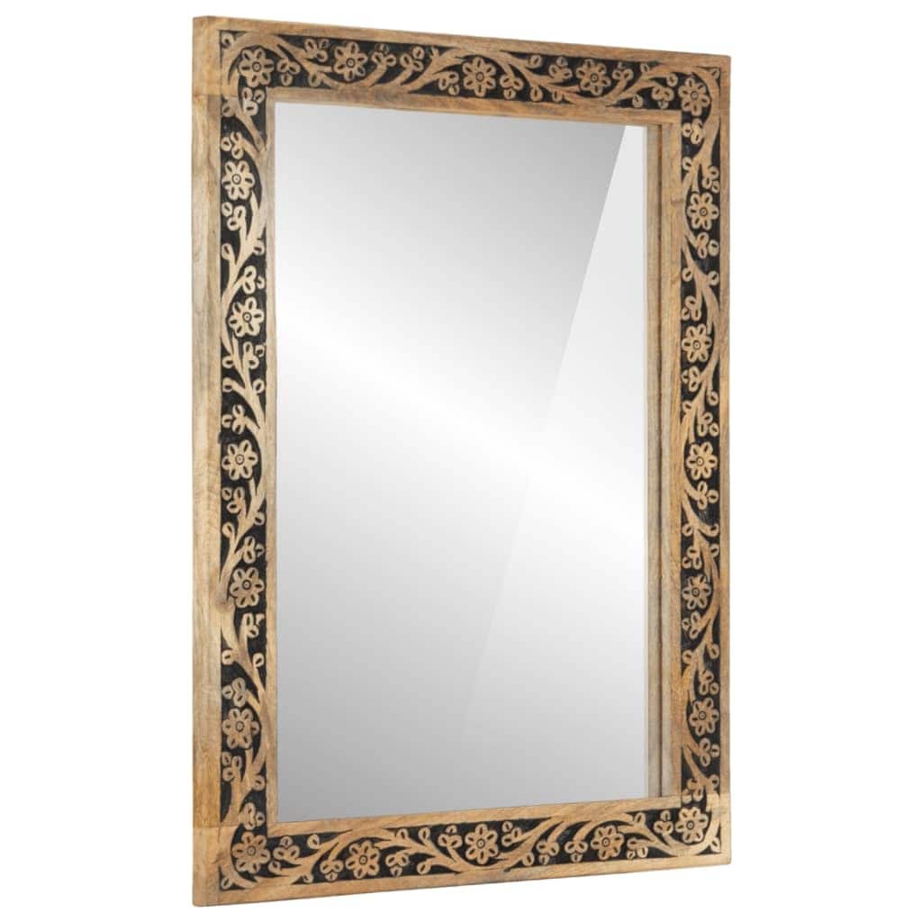 vidaXL Bathroom Mirror Brown Solid mango wood, Glass Medium - 19.7 x 27.6 x 1.0 in.