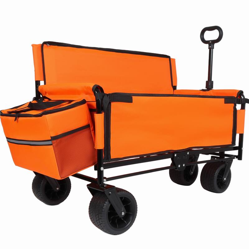 3-in-1 Folding Wagon Cart with Bench Seat, patent protection- Includes 1 ice pack, 500lbs Heavy-Duty Utility Wagon