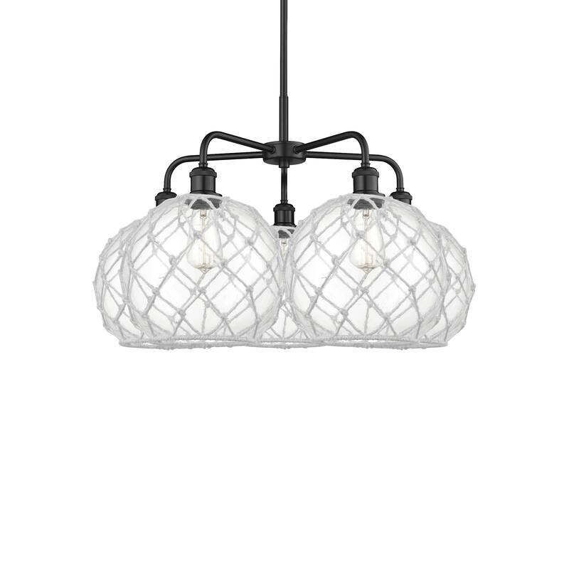 Innovations Lighting 516-5CR-18-29 Farmhouse Rope Chandelier Farmhouse - Matte Black / Clear Glass with White Rope