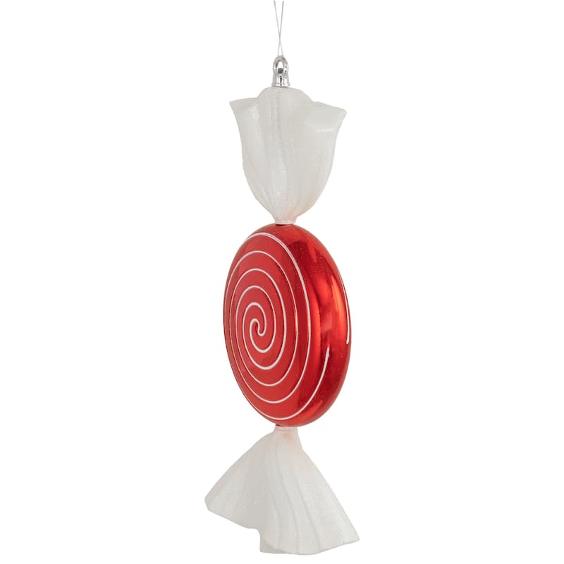 18" Red Swirl Candy with Iridescent Glitter Shatterproof Commercial Christmas Ornament