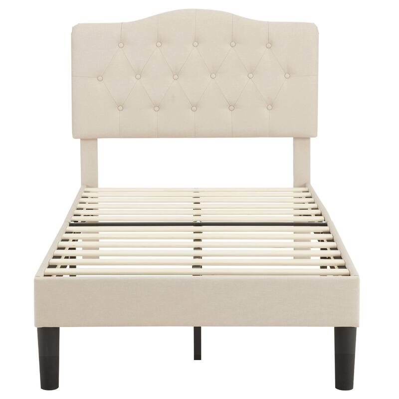 VECELO Tufted Upholstered Bed Frames With Adjustable Headboard