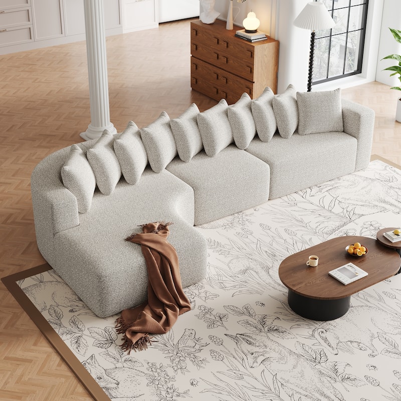 Chenille L-shaped Sectional Sofa with Curved Chaise Lounge and Piloows