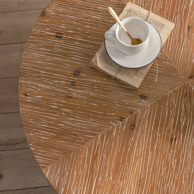 Roomfitters 31.29" Modern Retro Round Coffee Table with Fir Wood Top and Gold Cross Legs Base