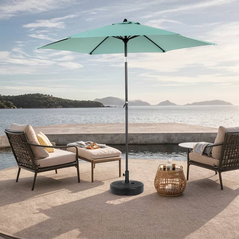 Push-Button Tilt 9FT Patio Umbrella - Easy Crank Lift, 6 Sturdy Ribs (Base Not Included)