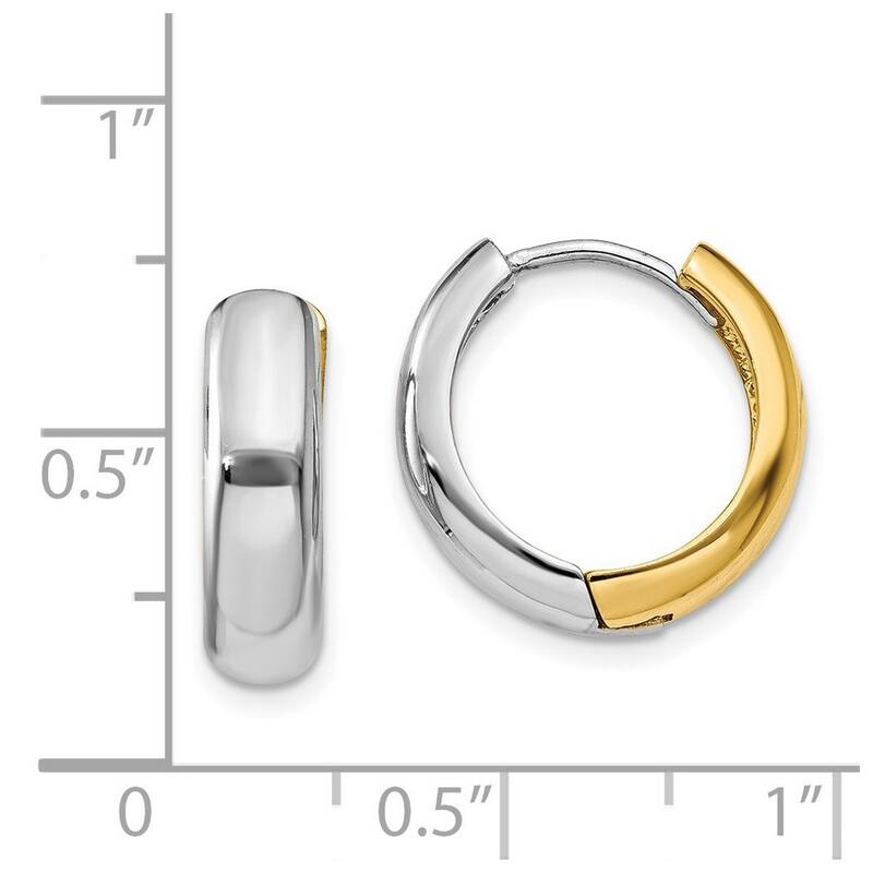 Curata 14K Two Tone Gold Polished Huggies Hinged Earrings 11x4.5mm