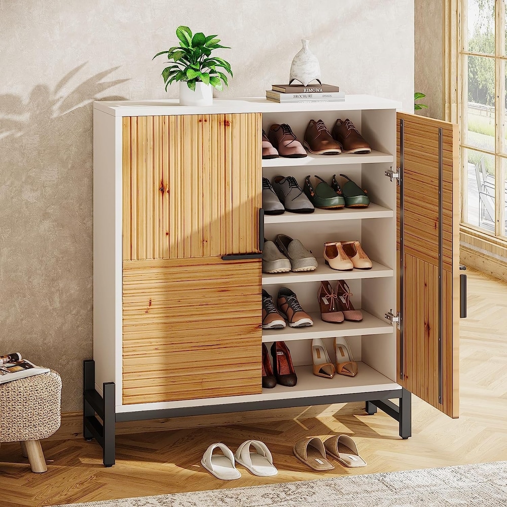 Shoe Storage Rack - 4-Tier Wood Shoe Organizer Shoe Shelf Holds 12 Pairs  Sneakers or Boots by Lavish Home (Light Oak) - Bed Bath & Beyond - 9415385