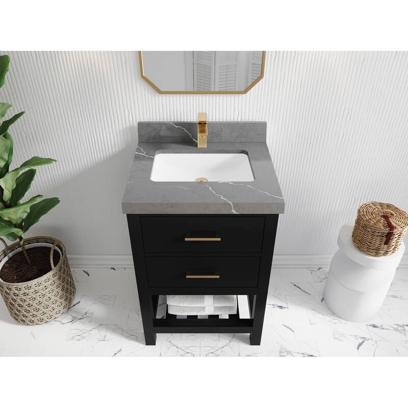 Willow Collections 24 x 22 Parker Single Bowl Sink Bathroom Vanity in White with Countertop - 24 in x 22 in