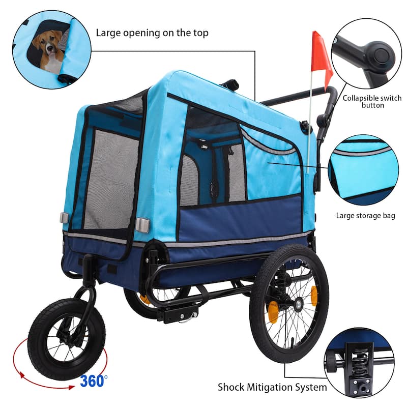 Extra Large 2-in-1 Pet Bike Trailer & Stroller - Heavy Duty Dog Carrier with Quick Release Wheels, Ventilation & Storage