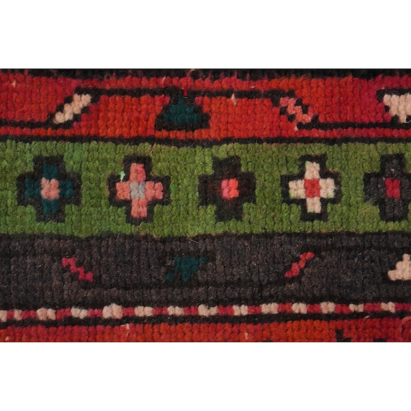 Hand Knotted Oriental 100% Wool Carpet Traditional Geometric Oranges & Rust Heriz Runner Rug - 9' 8'' X 3' 2''