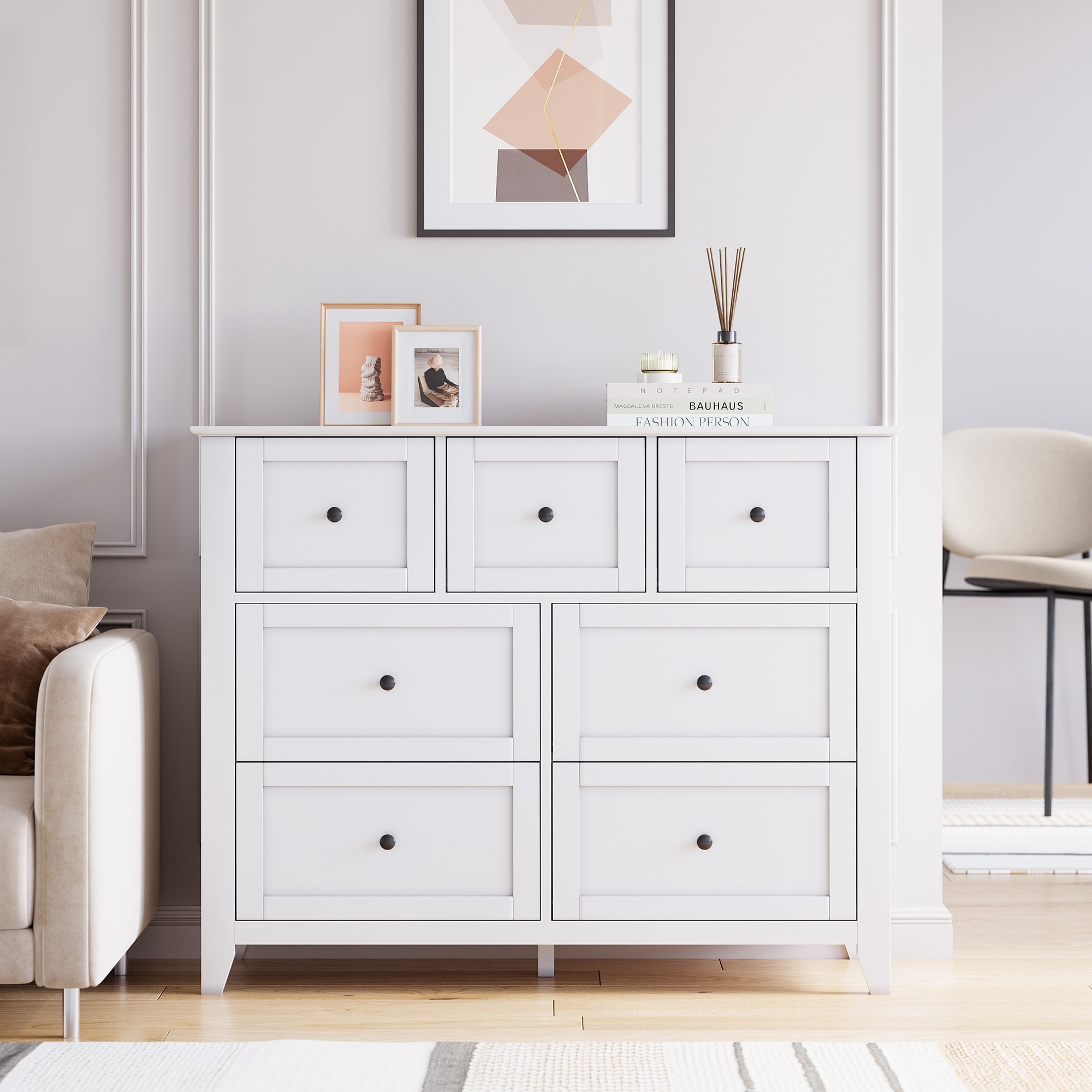 7-Drawer Dresser with Deep Drawers for Ample Storage Space, in Living Room, Bedroom, Entryway, Hallway