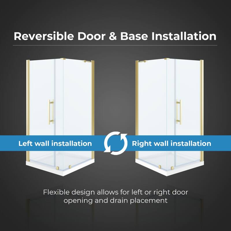 OVE Breeze Pivot Corner Frameless Pivot Shower Door Kit with Base Pan