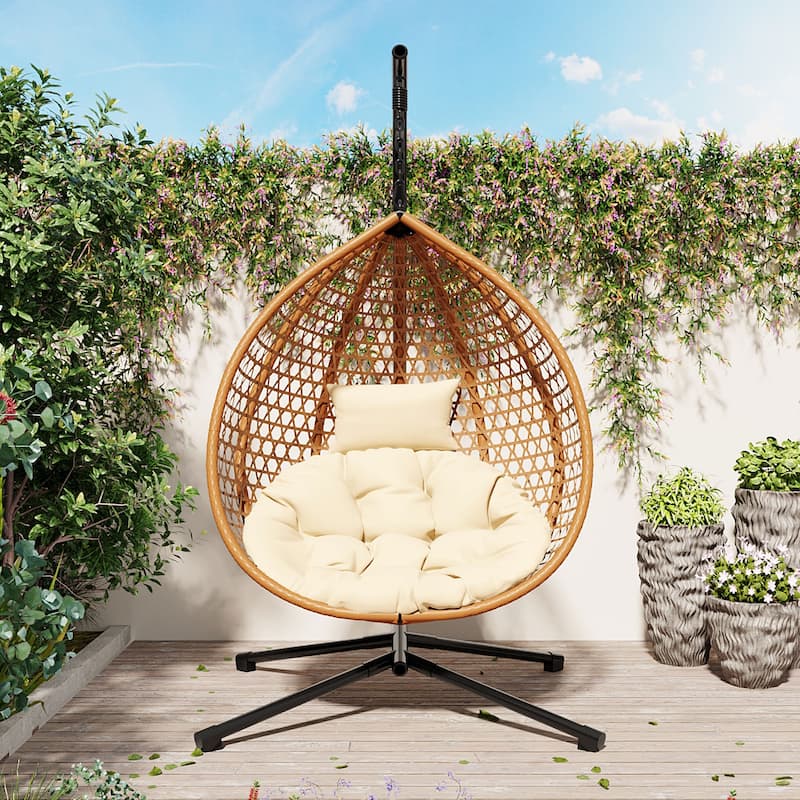 Sturdy Hammock Chair with Stand,Durable Hanging Egg Chair with Rattan Weaving,Comfortable chairs with Soft Removable Cushion