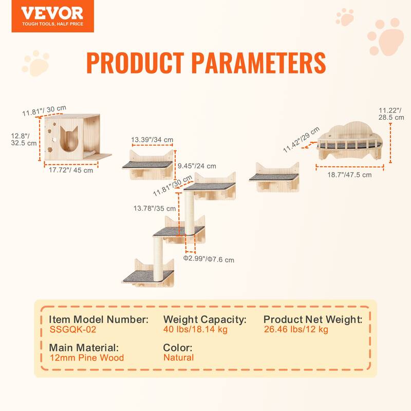 Wall Mounted Cat Shelves, Cat Wall Shelves and Perches with Jumping Boards, Hammock, Sofa, Cat Tree & Cat Grip