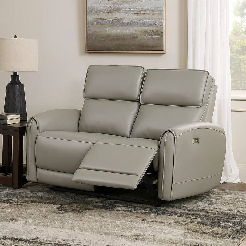 Sily Power Reclining Loveseat, Gray Faux Leather, 57 Inch, USB Ports