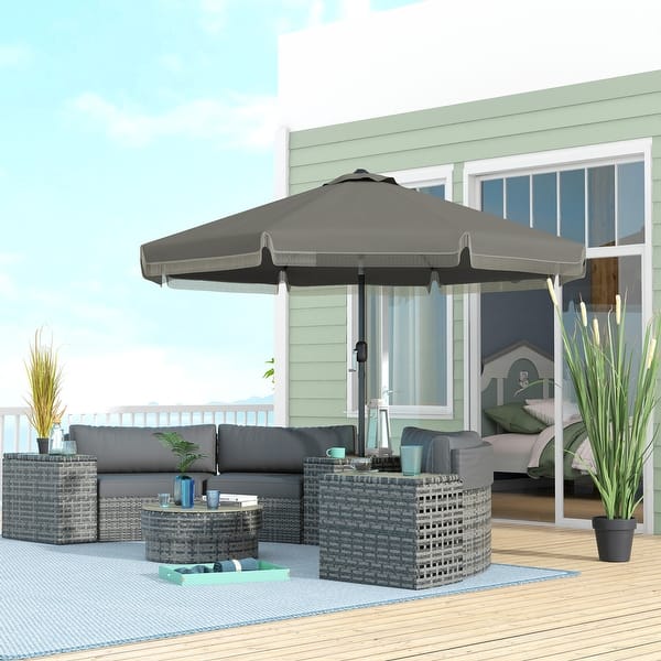 casual cushion corp push button patio umbrella Auto Tilt with Sunbrella Fabric 9' By Treasure Garden, Black / Black This 9Ft outdoor patio umbrella with a crank is the perfect addition to add shade to your patio Pure Garden Rectangular Patio Umbrella