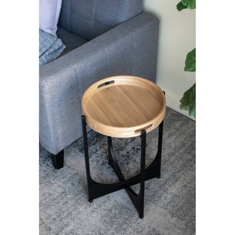 15" Tray-Top Side Table with Geometric Metal Frame