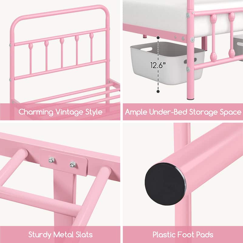 Yaheetech Classic Iron Platform Bed with High Headboard and Footboard Strong Metal-Framed Bed