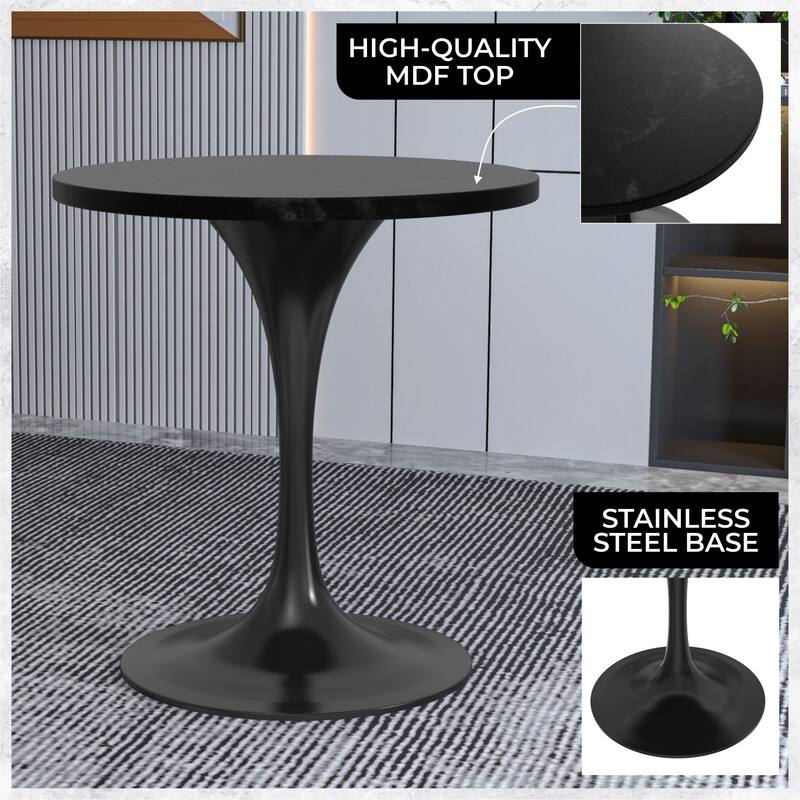 LeisureMod Verve 27" Round Dining Table with MDF Wood TableTop and Black Steel Base for Kitchen & Dining Room - 27.56"
