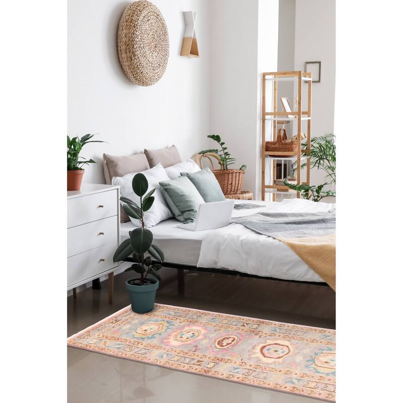 ECARPETGALLERY Hand-knotted Modern Oushak Light Grey Wool Rug - 2'4 x 7'9