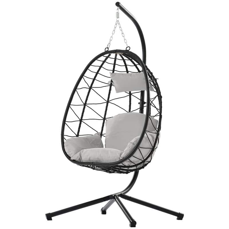 Wicker Hanging Egg Chair with Stand - Boho Swing Chair for Patio, Living Room, Bedroom & Balcony