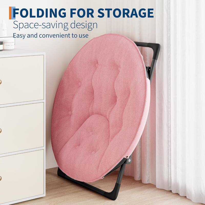 Comfy Folding Saucer Chair for Bedroom, Faux Fur Lounge Moon Chair with Sturdy Metal Frame, Oversized Plush Flower