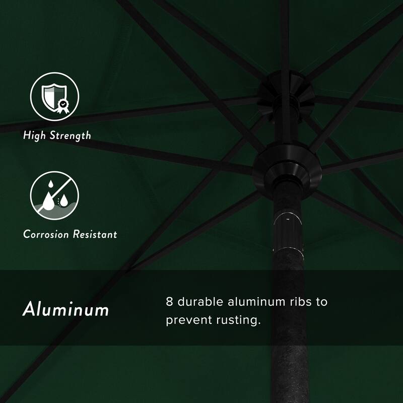 California Umbrella 75' Round Crank Lift Push Button Tilt Black Aluminum Patio Umbrella, Olefin
