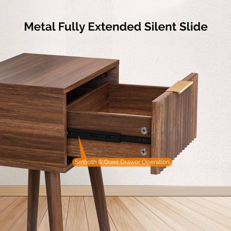 15.7"W Nightstand, Particleboard & MDF, Melamine & Vacuum Forming, 1 Drawer, High Leg (2 Pcs)