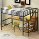 preview thumbnail 7 of 9, Full Size Metal Loft Bed with Desk, Storage Staircase, Wardrobe and LED Light Black