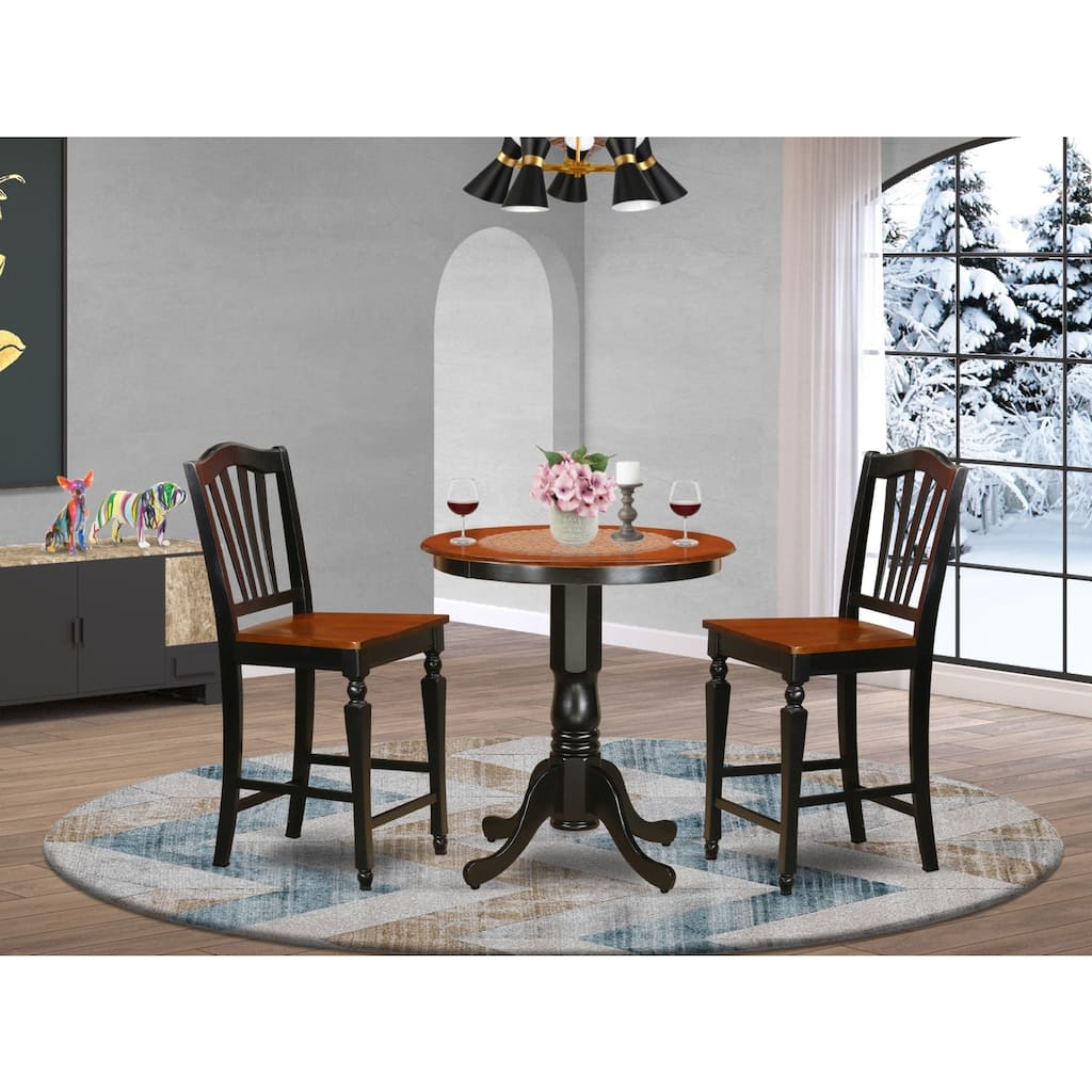 HomeStock 3-Pc Black Finish Solid Wood Top - Dining Room Set - Seats 4