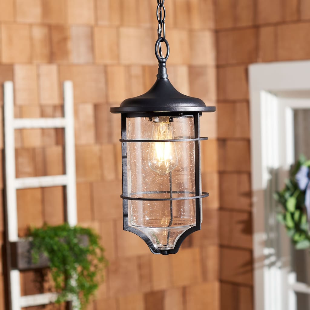 SAFAVIEH Lighting Anny 8" Rustic Outdoor Pendant - 8" W x 8" D x 17" H - Bronze - 8Wx8Dx17H