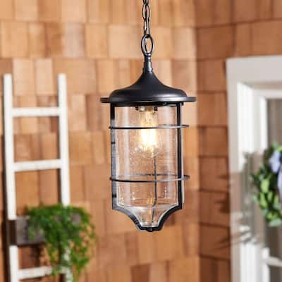 SAFAVIEH Outdoor Lighting Collection Rueda 8" Rustic Outdoor Pendant - 8" W x 8" D x 17" H