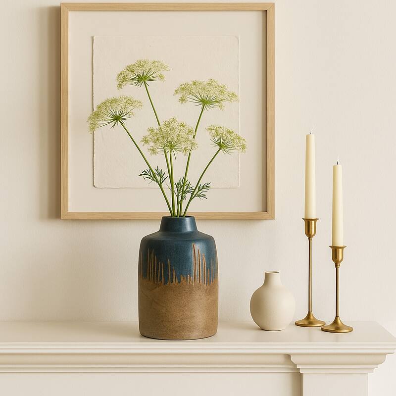 Ceramic Round Two-Tone Decorative Flower Vase - 11.5"